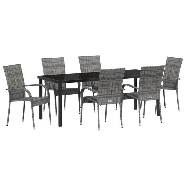 vidaXL Ensemble de Salle à Manger de Jardin de 7 Pièces Gris Poly Rattan