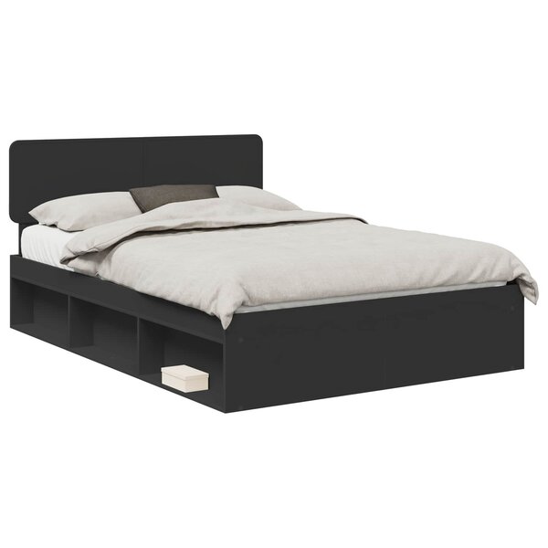 vidaXL Cadre de lit avec tête de lit Noir 160 x 200 cm Pin massif