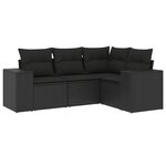 vidaXL Salon de jardin 4 Pièces avec coussins noir résine tressée