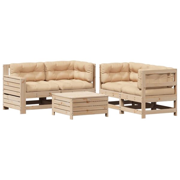 vidaXL Salon de jardin 5 Pièces avec coussins Bois de pin massif