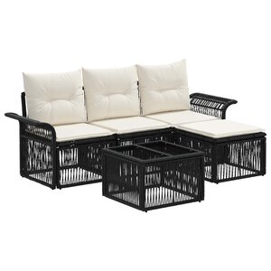 vidaXL Ensemble de canapé de jardin 5 Pièces Noir polyrotin
