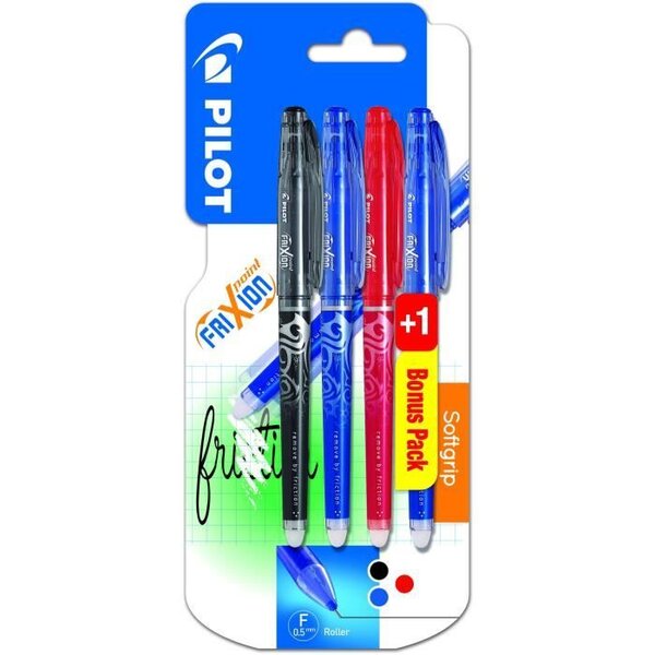 PILOT - Frixion Point Fin - Encre noire / bleue / rouge - x3 + 1 BONUS PACK Bleu ou Vert Assortis