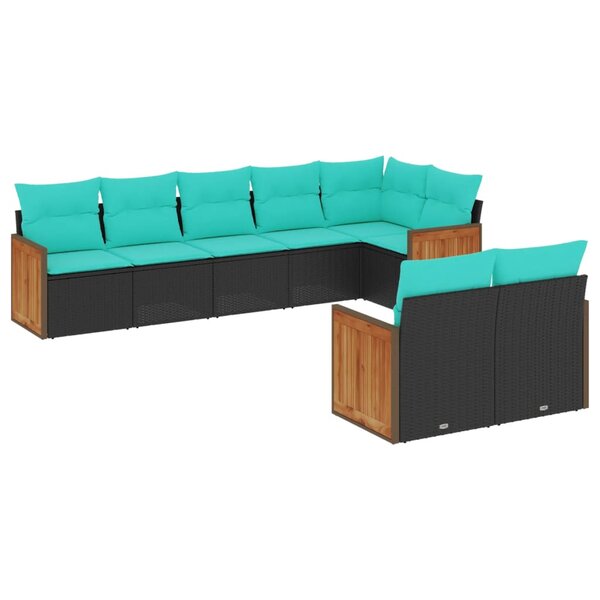 vidaXL Salon de jardin 8 Pièces avec coussins noir résine tressée