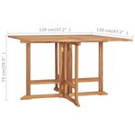 vidaXL Table à dîner pliable de jardin 120x120x75 cm Teck solide