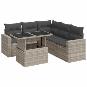 vidaXL Salon de jardin 6 Pièces avec coussins gris clair résine tressée