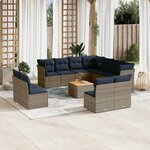 vidaXL Salon de jardin avec coussins 12 Pièces gris résine tressée