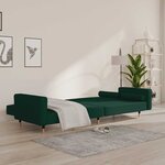 vidaXL Canapé-lit à 2 places avec deux oreillers Vert foncé Velours