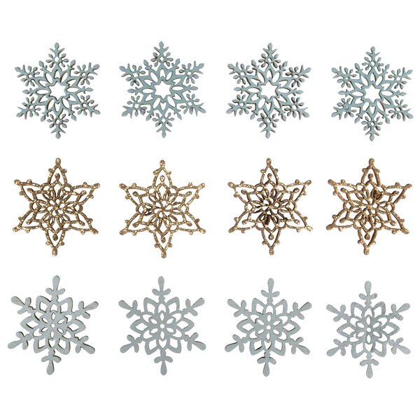 12 flocons de neiges adhésifs en bois bleu et doré
