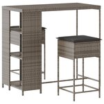 vidaXL Ensemble de bar de jardin 3 Pièces et coussins gris résine tressée