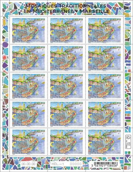 Feuille de 15 timbres - Euromed - Mosaïques traditionnelles en Méditerranée - Marseille - International