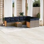 vidaXL Salon de jardin 10 Pièces avec coussins gris résine tressée