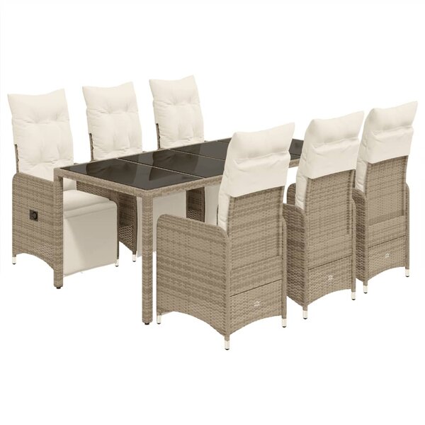 vidaXL Ensemble de bistro de jardin 7 Pièces coussins marron poly rotin