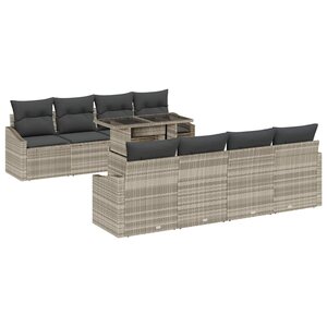 vidaXL Ensemble de canapé de jardin 9 Pièces Gris clair Poly rotin