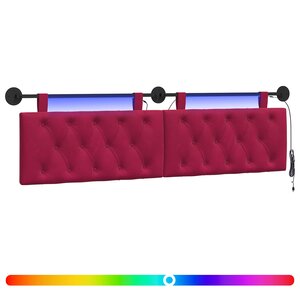 vidaXL Tête de lit suspendue Avec lumière LED Bordeaux Velours