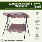 Balancelle de jardin 3 places toit inclinaison réglable coussins assise et dossier 1 72L x 1 1l x 1 52H m acier noir polyester marron clair