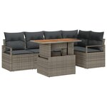 Ensemble de 6 pièces de canapé de jardin avec coussins gris en rattan synthétique