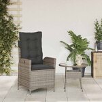 vidaXL Chaise inclinable de jardin avec coussins gris résine tressée