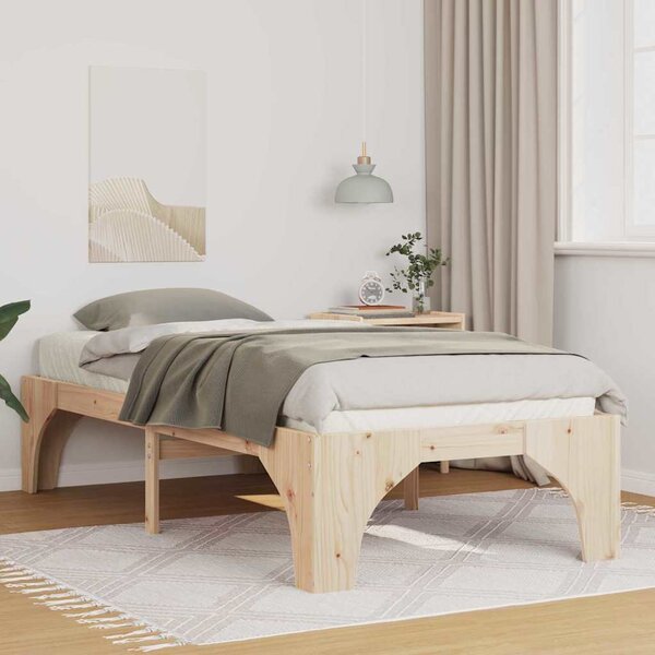 Lit En Pin Massif 90x190 Cm Style Japandi - Bas, Facile à Monter, Lattes Fixées, Finition Mat Marron - VidaXL