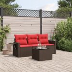 vidaXL Salon de jardin 4 Pièces avec coussins marron résine tressée