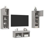 vidaXL Meuble TV muraux 4 Pièces avec lumières LED sonoma gris