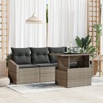 vidaXL Ensemble de Canapé de Jardin 5 Pièces avec Coussins Gris Poly Rotin