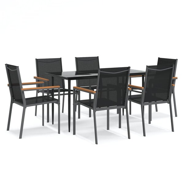 vidaXL Ensemble à manger de jardin 7 Pièces noir textilène et acier