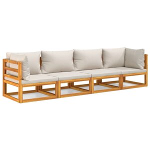 vidaXL Salon de jardin 4 Pièces avec coussins gris clair bois massif