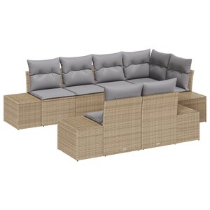 vidaXL Set de canapé de jardin 7 pièces avec coussins Beige Polyratan