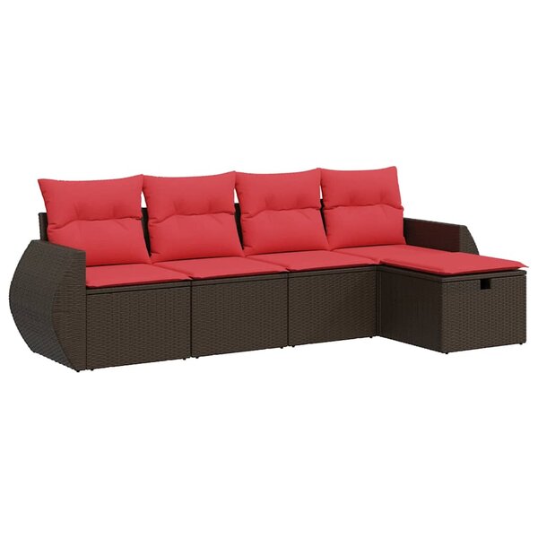 vidaXL Salon de jardin avec coussins 5 Pièces marron résine tressée