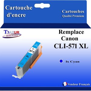 T3AZUR - Cartouche compatible avec Canon CLI571XL CLI-571 XL pour Canon Pixma TS8050 TS8051 TS8052 TS8053 TS9050 TS9055 - Cyan