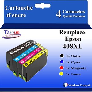 T3AZUR - 4x Cartouches compatibles avec Epson WorkForce Pro WF-C4810DTWF  408  408L  408XL