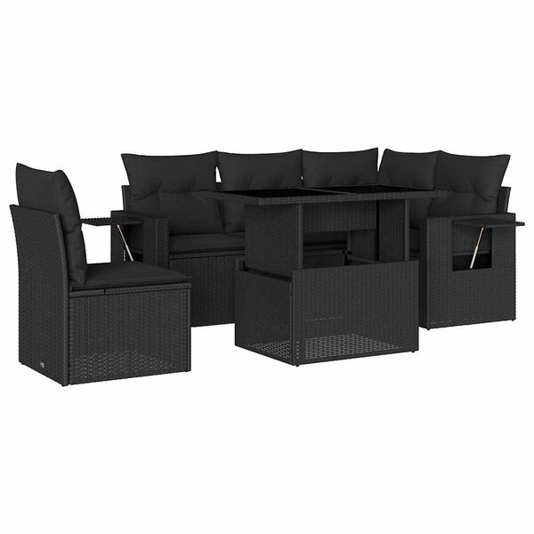 vidaXL Salon de jardin 6 Pièces avec coussins noir résine tressée