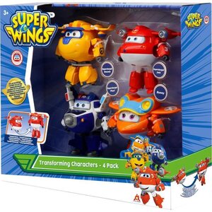 AUER SUPER WINGS – COFFRET TRANSFORMING x4 – Avions Transformables et Figurines Robots 12cm - Super Wings Saison 5 – Jouet 3 ans+