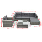 vidaXL Salon de jardin avec coussins 6 Pièces résine tressée gris