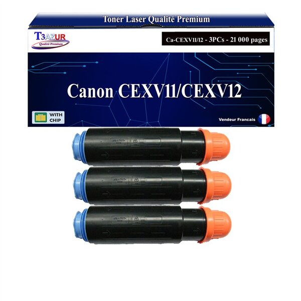 T3AZUR -3x Toners compatibles avec Canon CEXV11/CEXV12 (9629A002/9634A002) Noir