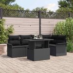 vidaXL Ensemble de canapé de jardin avec coussin 6 Pièces Noir Poly rotin
