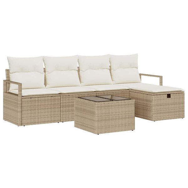 vidaXL Ensemble de canapé de jardin 6 Pièces Beige Poly rotin