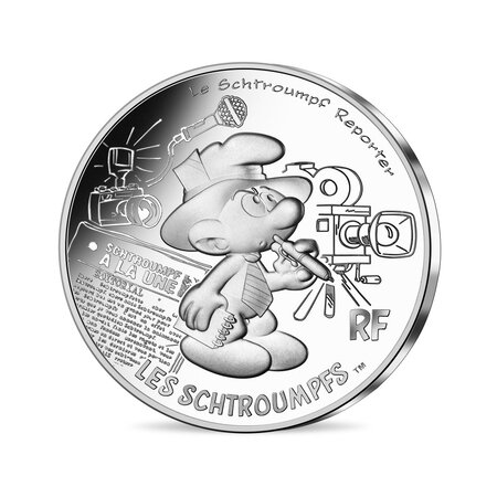 Monnaie de 10 euro argent schtroumpf reporter