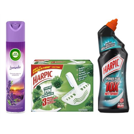 Pack de produits d'entretien sanitaire : désodorisant, Gel nettoyant, blocs WC - AIR WICK & HARPIC