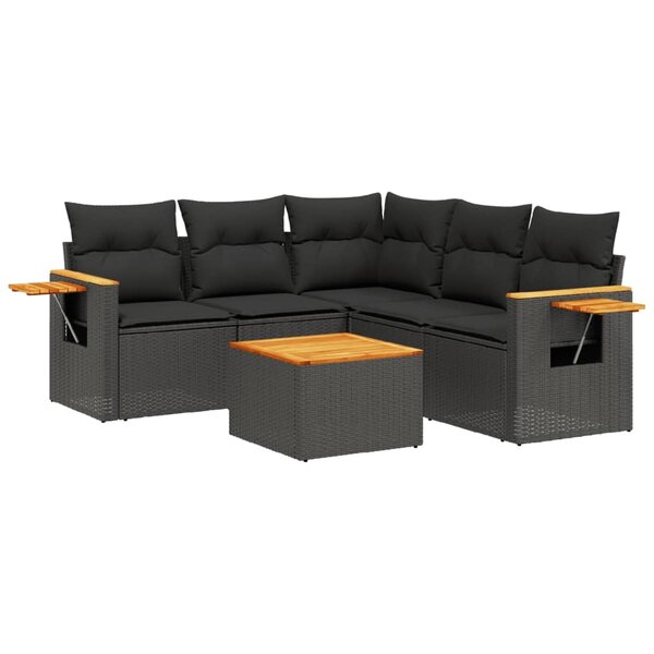 vidaXL Salon de jardin 6 Pièces avec coussins noir résine tressée