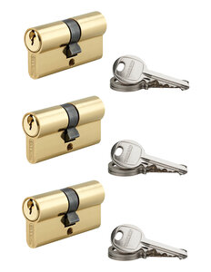 THIRARD - Lot de 3 cylindres SA laitonné  30X30mm  s'entrouvrant  9 clés - THIRARD