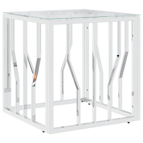 vidaXL Table basse argenté 50x50x50 cm acier inoxydable et verre
