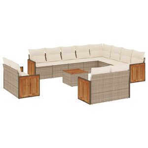 vidaXL Salon de jardin avec coussins 13 Pièces beige résine tressée