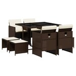 vidaXL Ensemble à manger de jardin et coussins 9 Pièces marron poly rotin