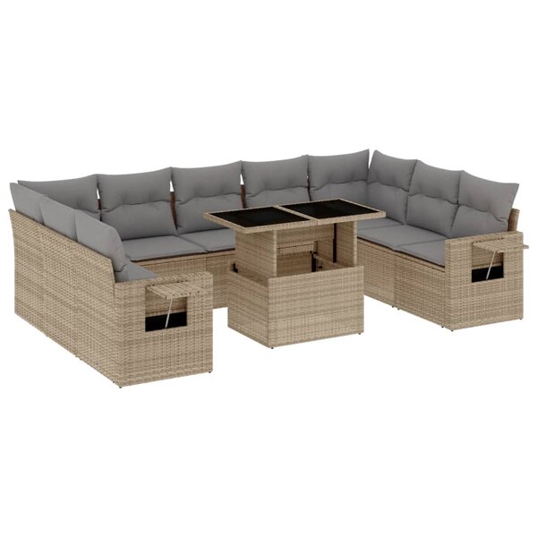 vidaXL Salon de jardin avec coussins 10 Pièces beige résine tressée