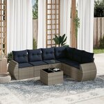 vidaXL Salon de jardin 7 Pièces avec coussins gris résine tressée