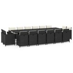 vidaXL Ensemble à manger de jardin coussins 17 Pièces Résine tressée Noir