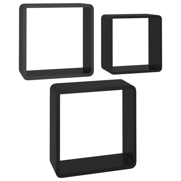 vidaXL Étagères murales sous forme de cube 3 Pièces Noir MDF
