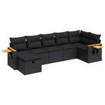 vidaXL Salon de jardin 7 Pièces avec coussins noir résine tressée
