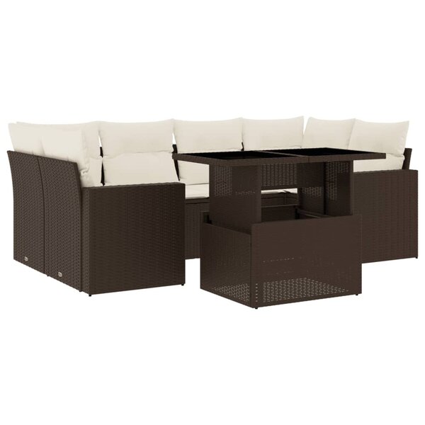 vidaXL Salon de jardin avec coussins 7 Pièces marron résine tressée
